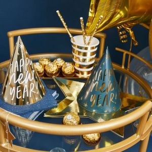 Feesthoedjes Happy New Year navy & gold (10st) Hootyballoo