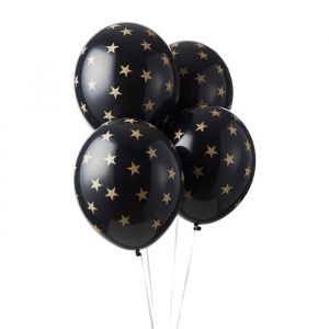 Ballonnen met sterren zwart-goud (6st)