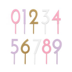 Acryl taarttoppers cijfers (0-9) set roze (20 stuks)