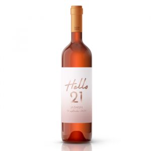 Wijnfles etiketten verjaardag hello 21